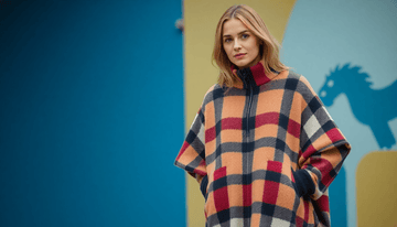 Elevate Your Autumn Style with the Mock Neck Zipper Contrast Inside Front Pocket Plaid Poncho Dress - SmartBuyApparel