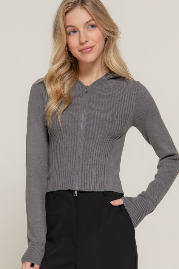 2 - way zip closure sweater hoodie cardigan - Women's sweater - SmartBuyApparel