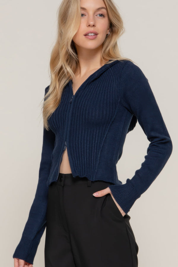 2 - way zip closure sweater hoodie cardigan - Women's sweater - SmartBuyApparel