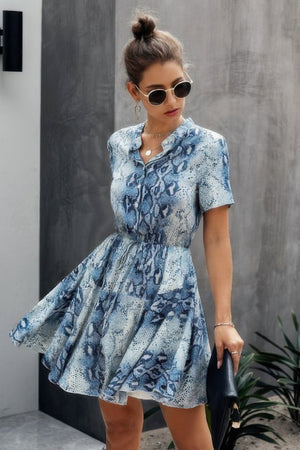 Animal Drawstring Waist Shirt Dress - | SmartBuyApparel