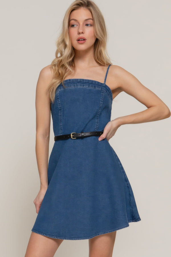 Belted Cami A - line Mini Dress - Dress - SmartBuyApparel