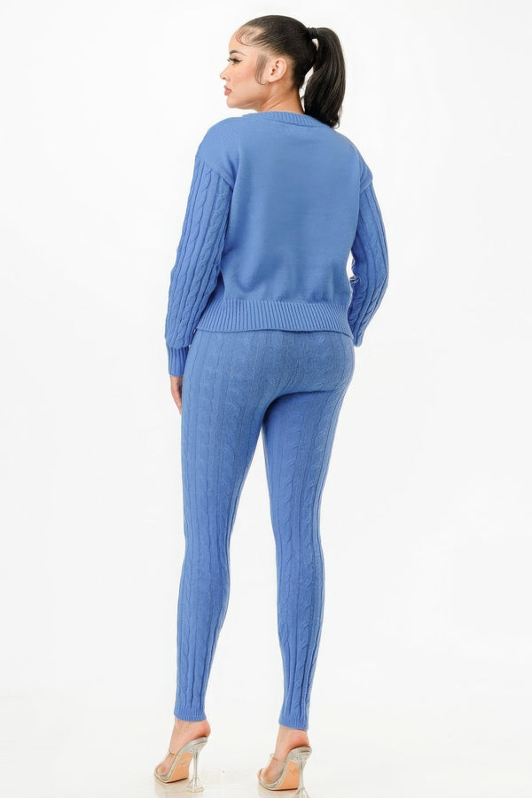 Cable Sweater Cardigan 2pc Set - | SmartBuyApparel