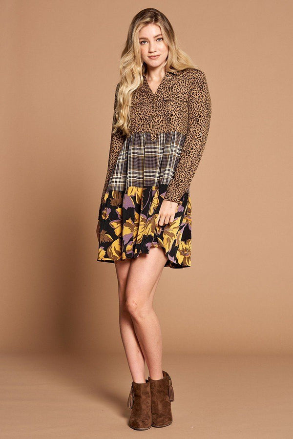 Cheetah Print Button - Down Collard Shirt Dress - Dress - SmartBuyApparel