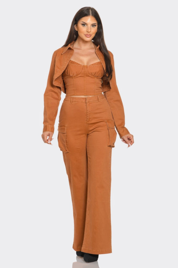 Crop Jacket 3PCS Set - Women's set - SmartBuyApparel