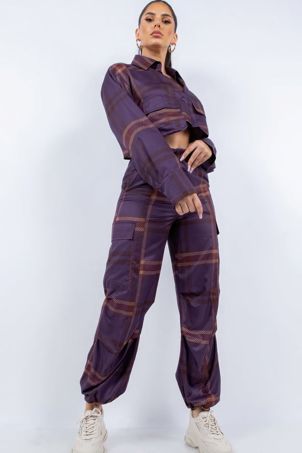 Cropped Shirt & Cargo Pants Set - Women's set - SmartBuyApparel