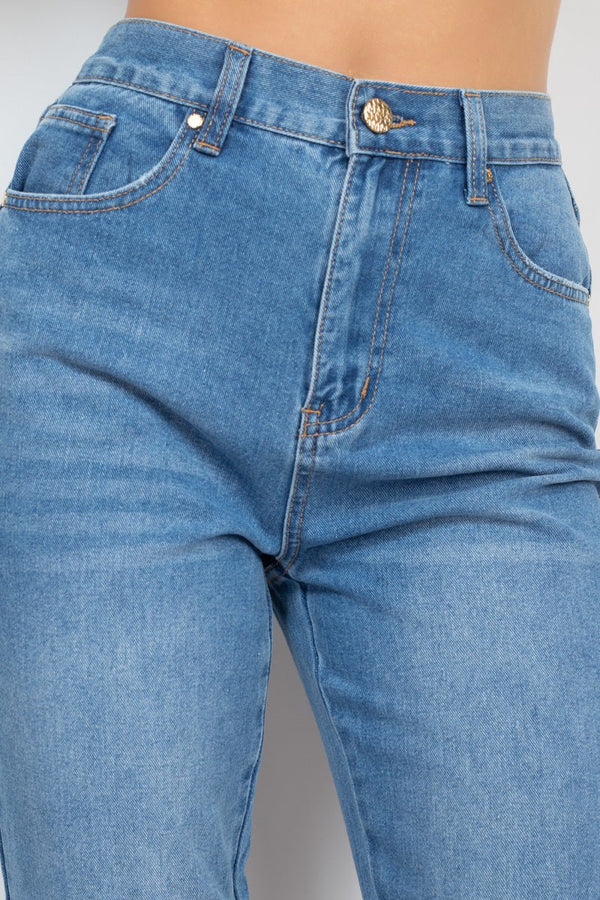 Cuffed - button Mom Jeans - Women's jeans - SmartBuyApparel
