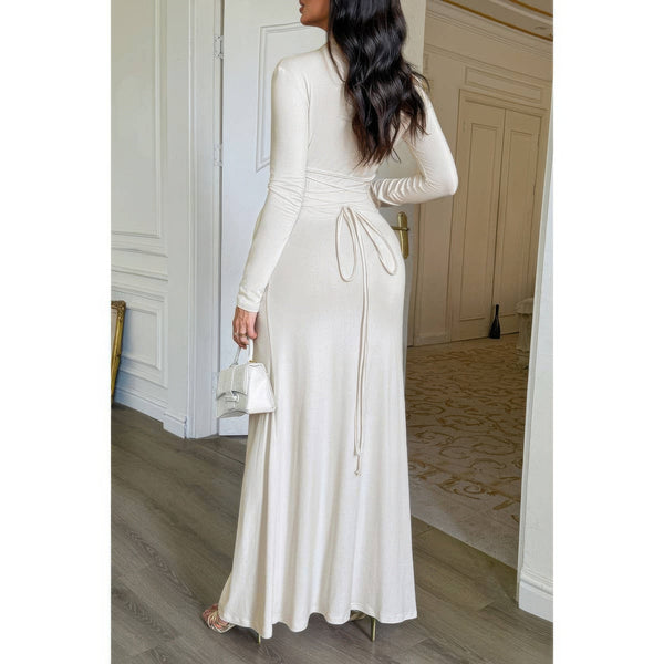 Curvy Slit Elegant Ruched Long Sleeve Dress - Dress - SmartBuyApparel