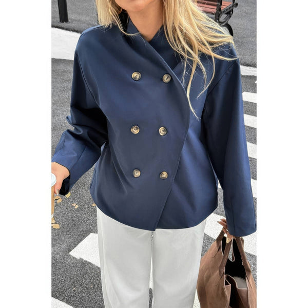 Double Breasted V - Neck Trench Long Sleeve Coat - Women's coat - SmartBuyApparel