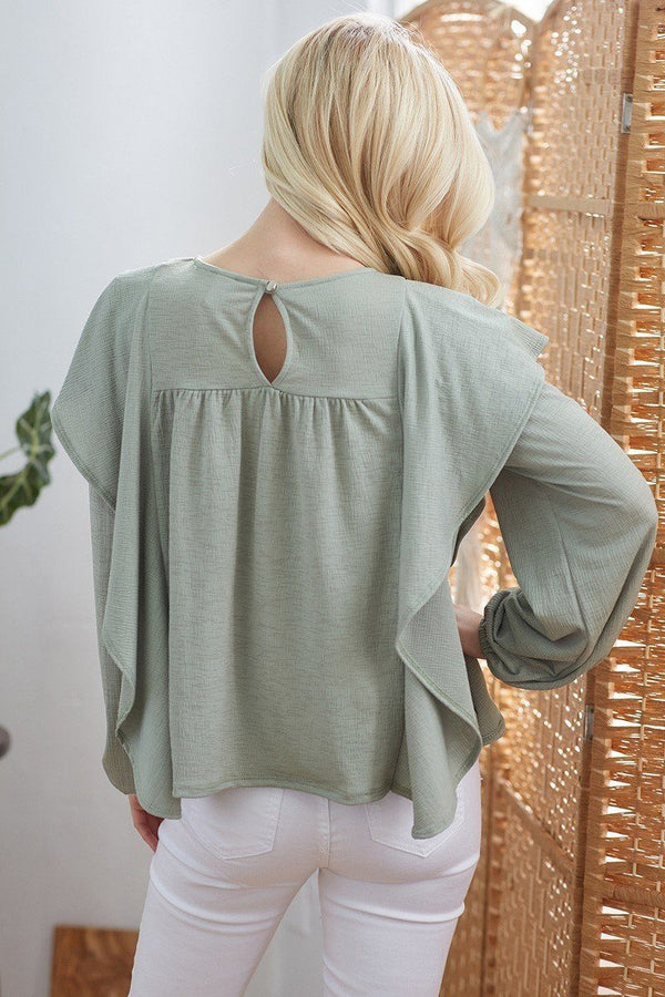 Draped Ruffle Long sleeve Top - Women's top - SmartBuyApparel