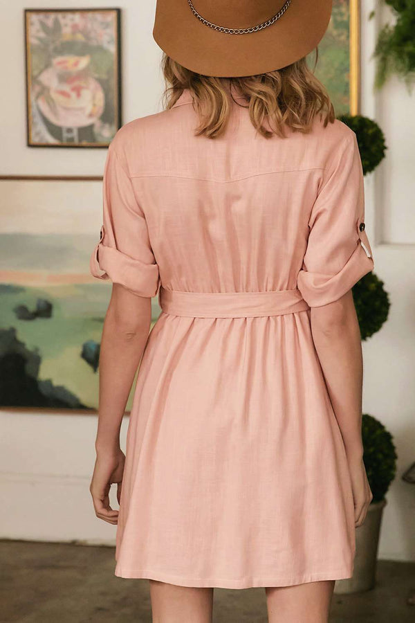 Drop Shoulder With Saist Tie Belted Dress - Dress - SmartBuyApparel