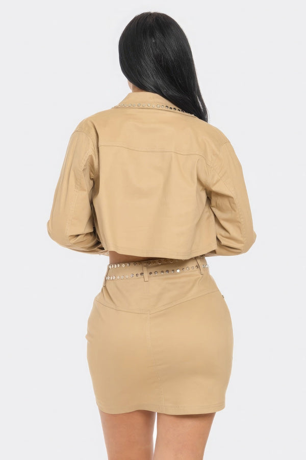 Embroidered cropped shirt set - Set - SmartBuyApparel