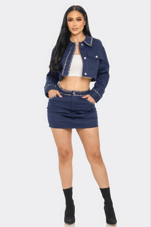 Embroidered cropped shirt set - Set - SmartBuyApparel