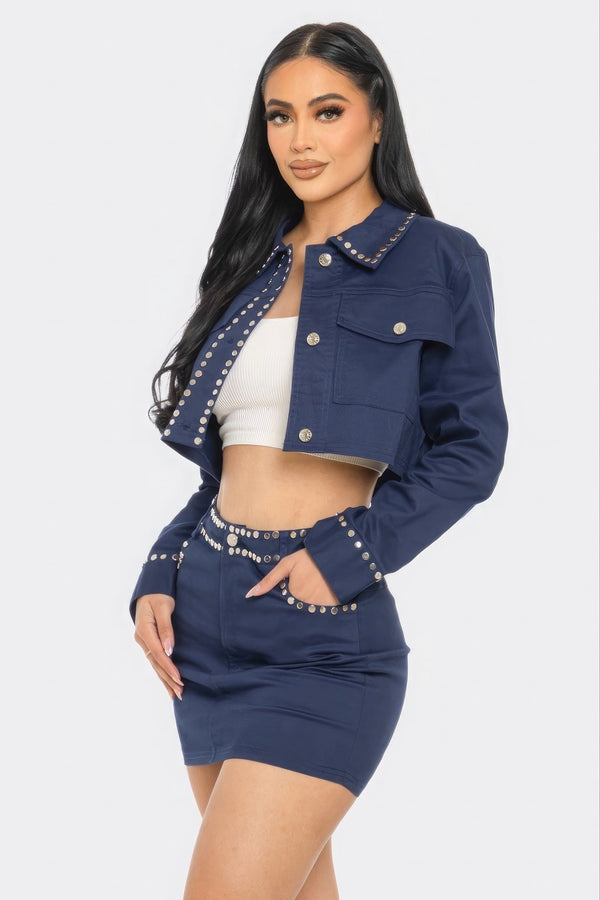 Embroidered cropped shirt set - Set - SmartBuyApparel