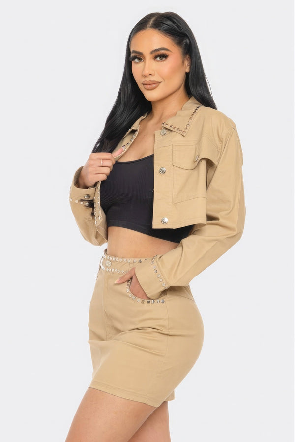 Embroidered cropped shirt set - Set - SmartBuyApparel