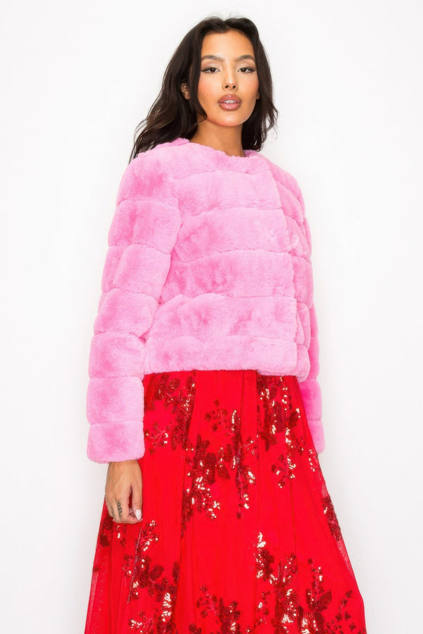 Faux Fur Buttoned Quilted Jacket - Women's jacket - SmartBuyApparel