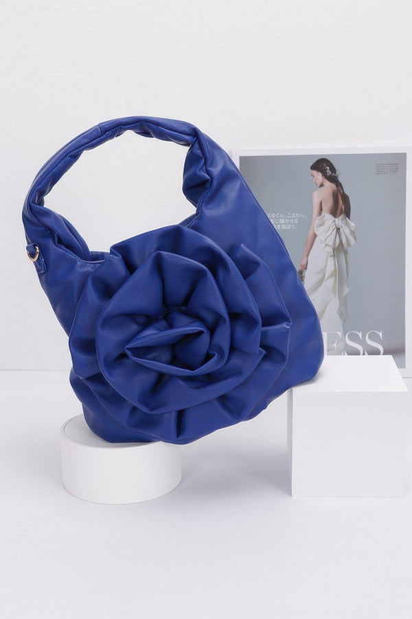 Faux Leather Big Flower Handle Bag - | SmartBuyApparel