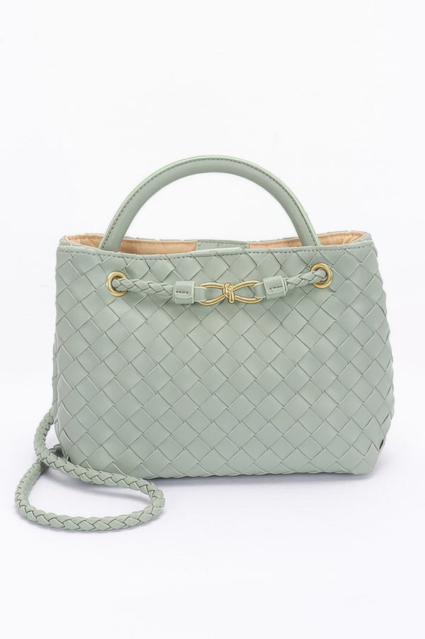 Faux Leather Braided Top Handle Bag - | SmartBuyApparel