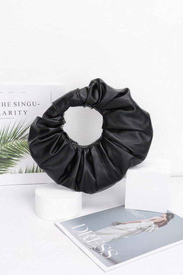 Faux Leather Pleated Handle Clutch - | SmartBuyApparel