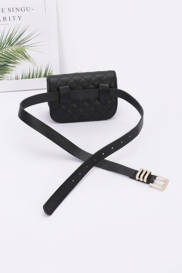 Faux Leather Quilted Flower Beltbag Shoulder Chain - | SmartBuyApparel