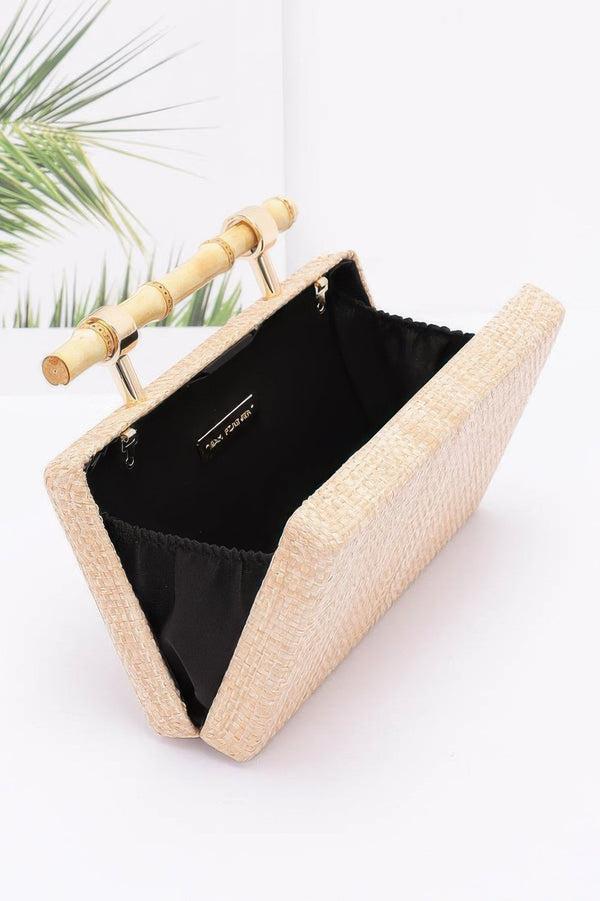 Faux Straw Bamboo Handle Case Bag - | SmartBuyApparel