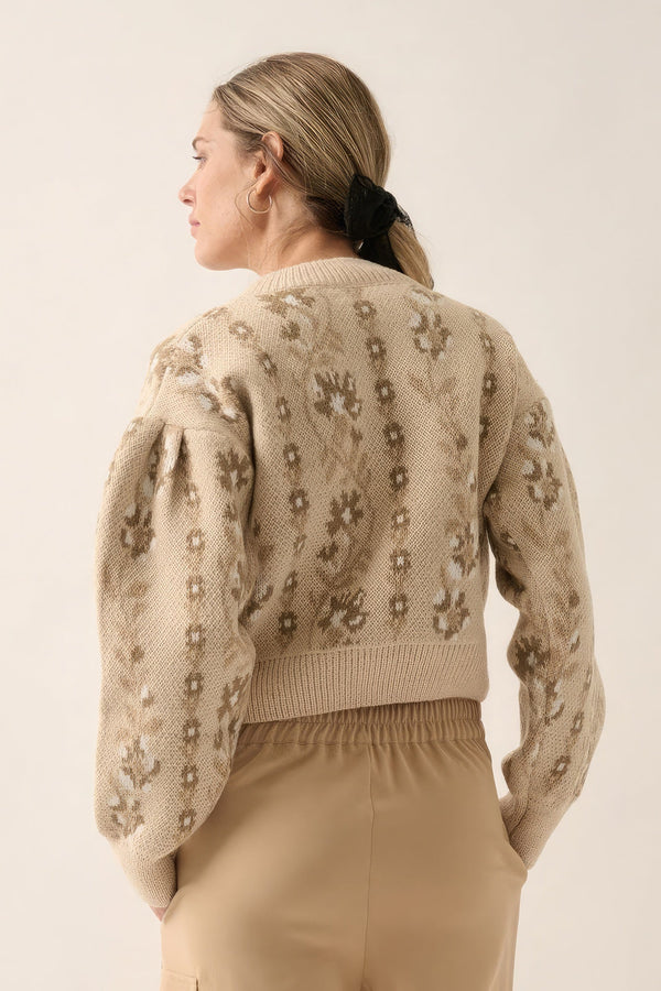 Floral Round Neck Long Sleeve Relax Fit Women's Sweater - Type: Women's sweater - SmartBuyApparel
