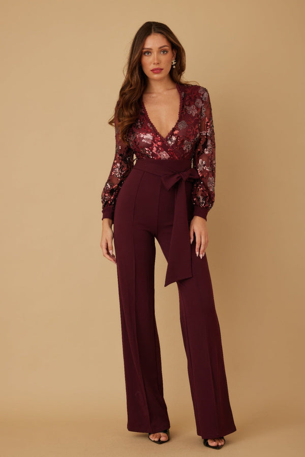 Flower Vein Sequin Print Jumpsuit - Jumpsuit - SmartBuyApparel