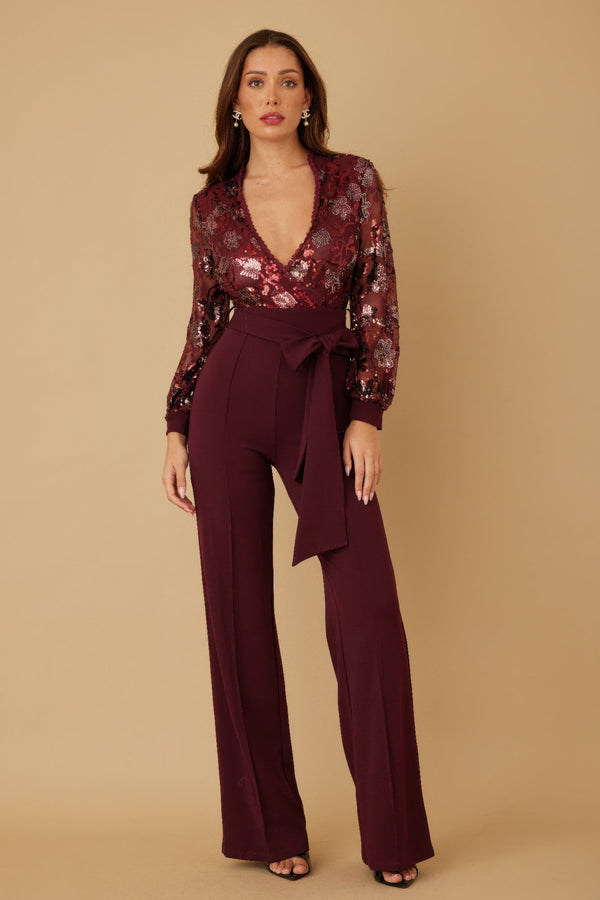 Flower Vein Sequin Print Jumpsuit - Jumpsuit - SmartBuyApparel