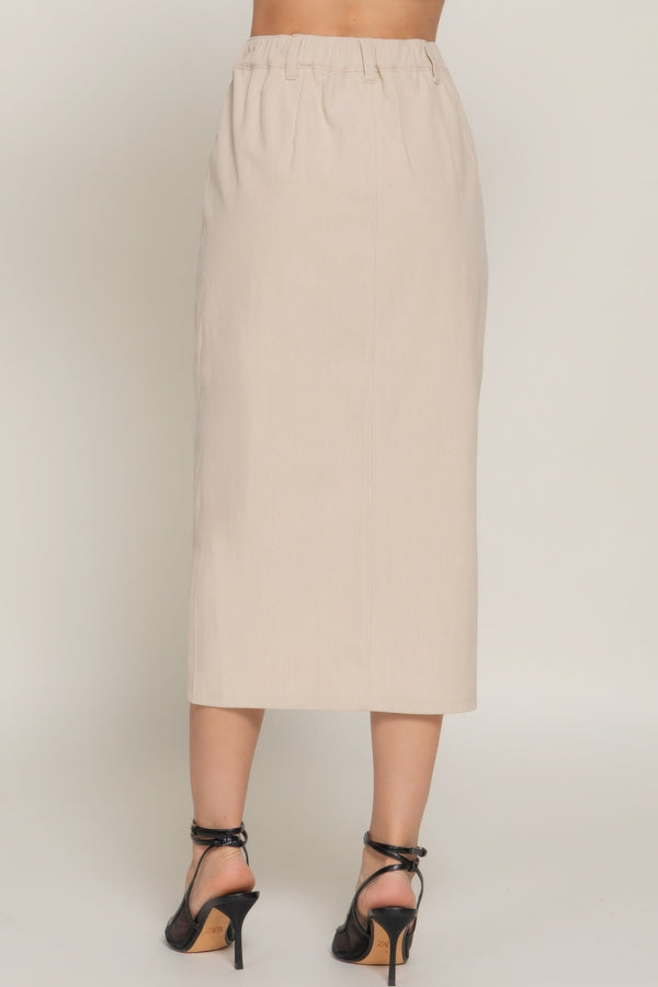 Front Open Slit Corduroy Midi Skirt - Skirt - SmartBuyApparel