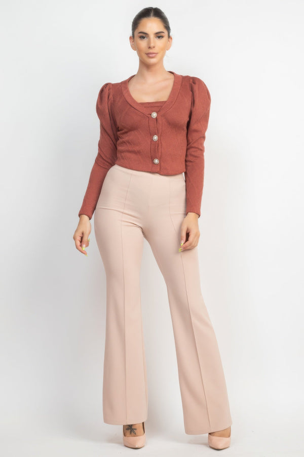 Geometric Cami Puff Sleeves Blazer Top Set - Women's set - SmartBuyApparel