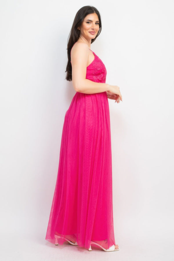 Glittered Straps Mesh Tulle Maxi Dress - Dress - SmartBuyApparel