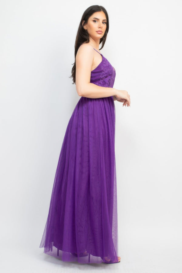 Glittered Straps Mesh Tulle Maxi Dress - Dress - SmartBuyApparel