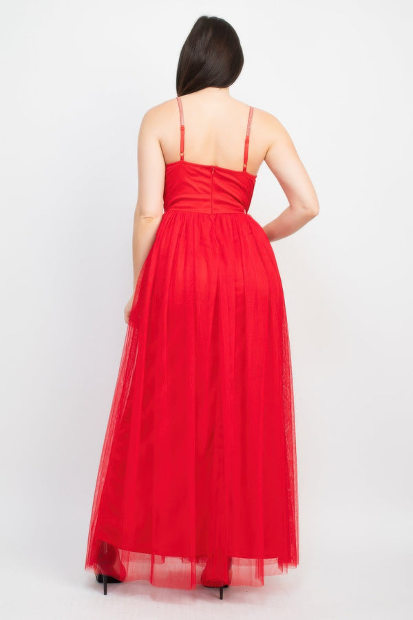 Glittered Straps Mesh Tulle Maxi Dress - Dress - SmartBuyApparel