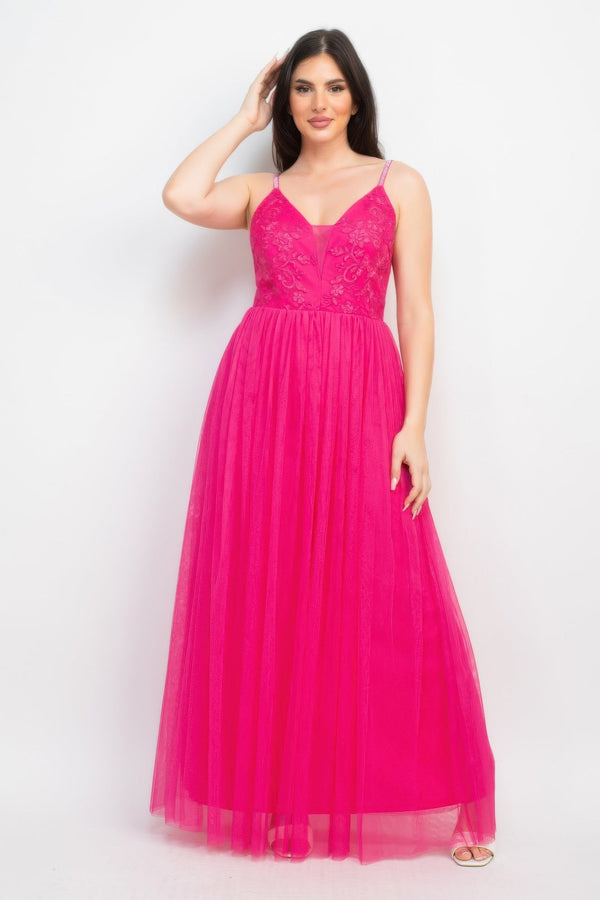 Glittered Straps Mesh Tulle Maxi Dress - Dress - SmartBuyApparel