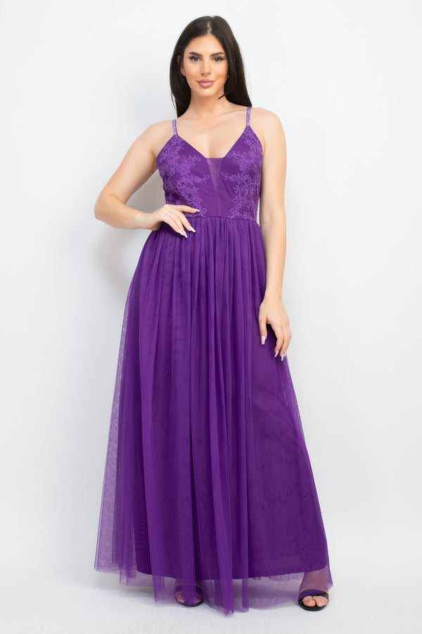 Glittered Straps Mesh Tulle Maxi Dress - Dress - SmartBuyApparel
