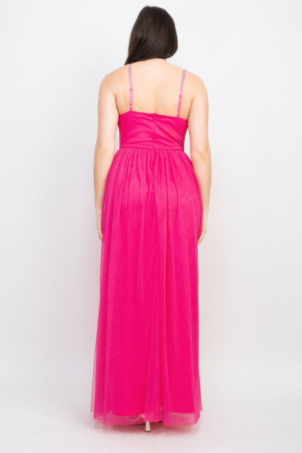 Glittered Straps Mesh Tulle Maxi Dress - Dress - SmartBuyApparel