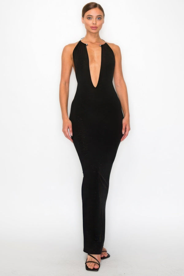 Halter Necklace Trim Long Dress - Dress - SmartBuyApparel