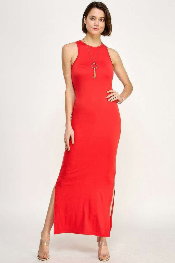 High Neck Side Slit Max Dress - Dress - SmartBuyApparel