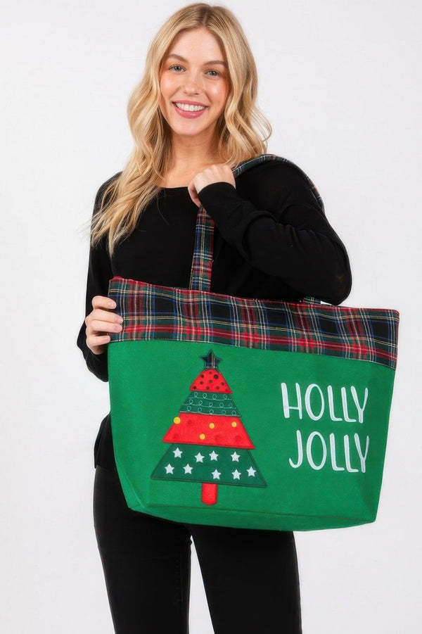 Holly Jolly Letter Christmastree Christmas Totebag - | SmartBuyApparel