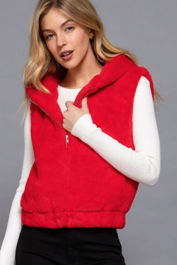Hoodie Faux Fur Vest - Vest - SmartBuyApparel