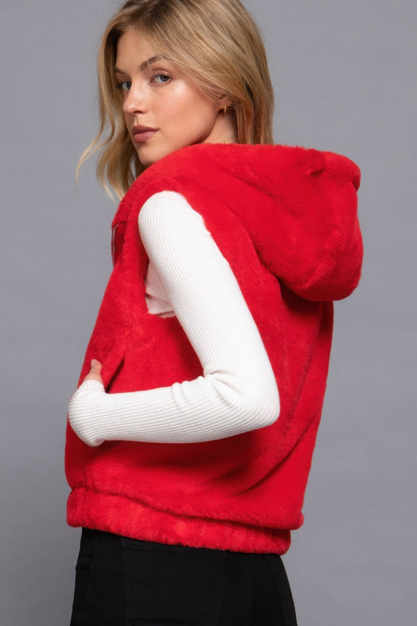 Hoodie Faux Fur Vest - Vest - SmartBuyApparel