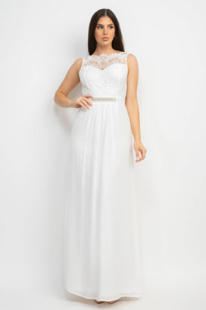 Jewel Waist - tie Lace Maxi Dress - Dress - SmartBuyApparel