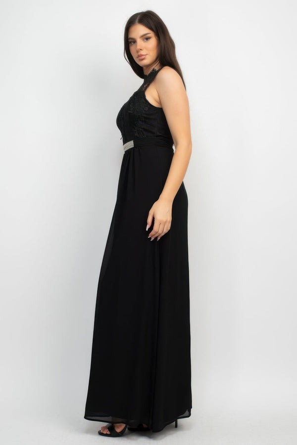 Jewel Waist - tie Lace Maxi Dress - Dress - SmartBuyApparel