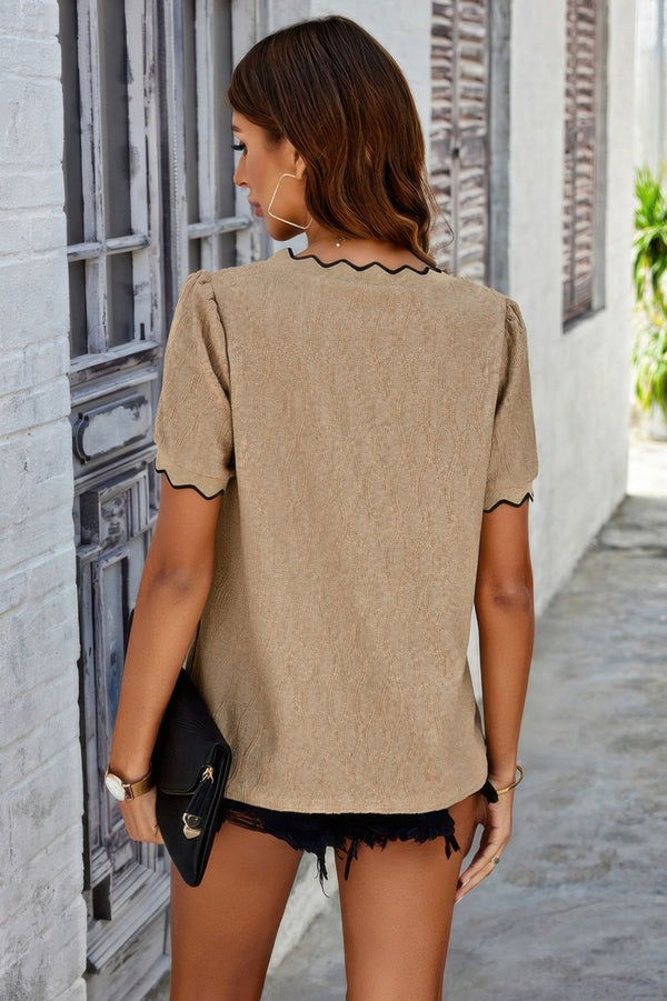 Knit Loose Fit V Neck Solid Drop Shoulder Top - | SmartBuyApparel