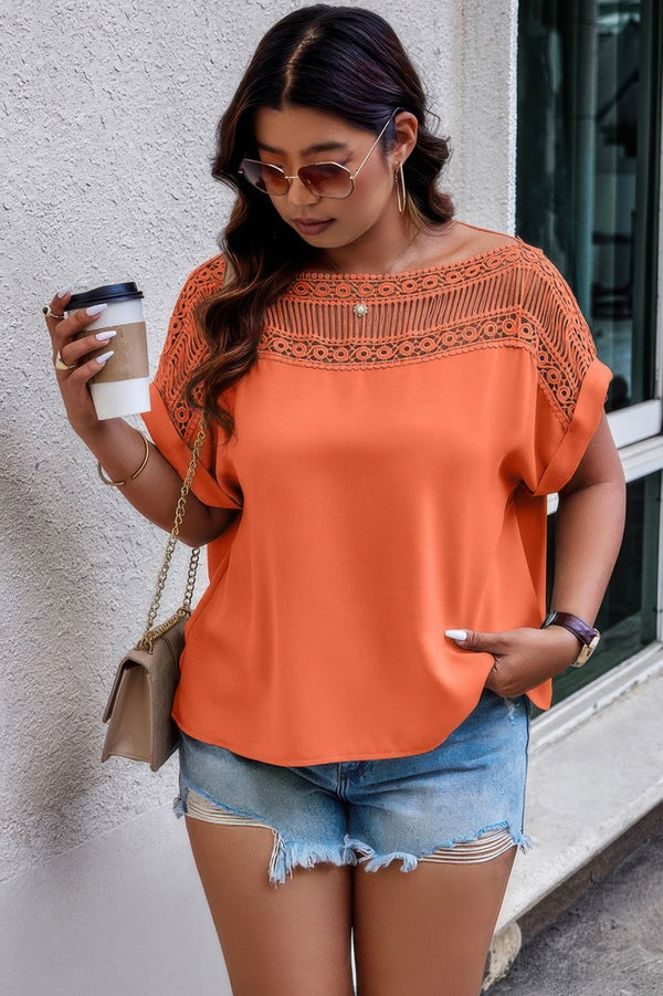 Lace Plus Pattern Printed Batwing Sleeve Blouse - | SmartBuyApparel