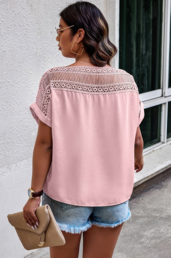 Lace Plus Pattern Printed Batwing Sleeve Blouse - | SmartBuyApparel