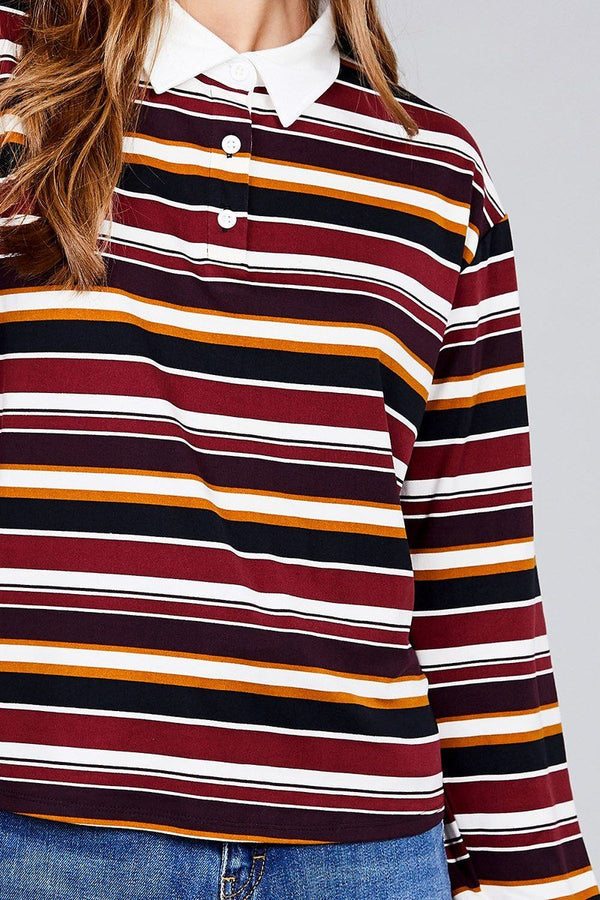 Ladies Fashion Plus Size Long Sleeve Multi Striped DTY Brushed Shirt - Women's shirt - SmartBuyApparel