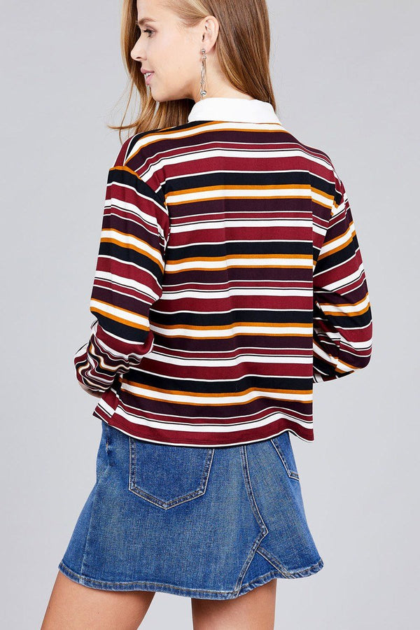 Ladies Fashion Plus Size Long Sleeve Multi Striped DTY Brushed Shirt - Women's shirt - SmartBuyApparel