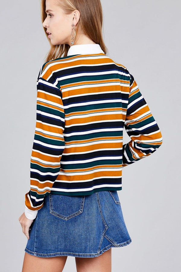 Ladies Fashion Plus Size Long Sleeve Multi Striped DTY Brushed Shirt - Women's shirt - SmartBuyApparel