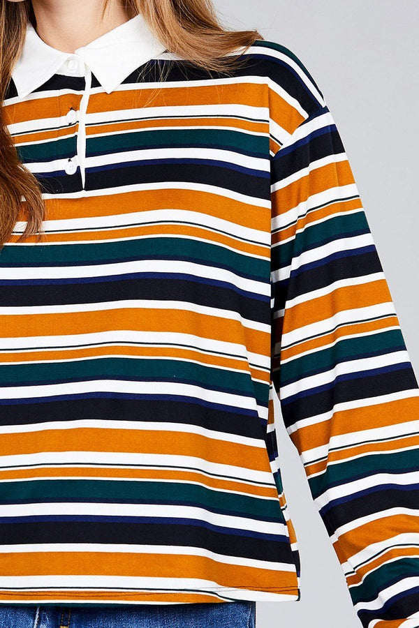 Ladies Fashion Plus Size Long Sleeve Multi Striped DTY Brushed Shirt - Women's shirt - SmartBuyApparel