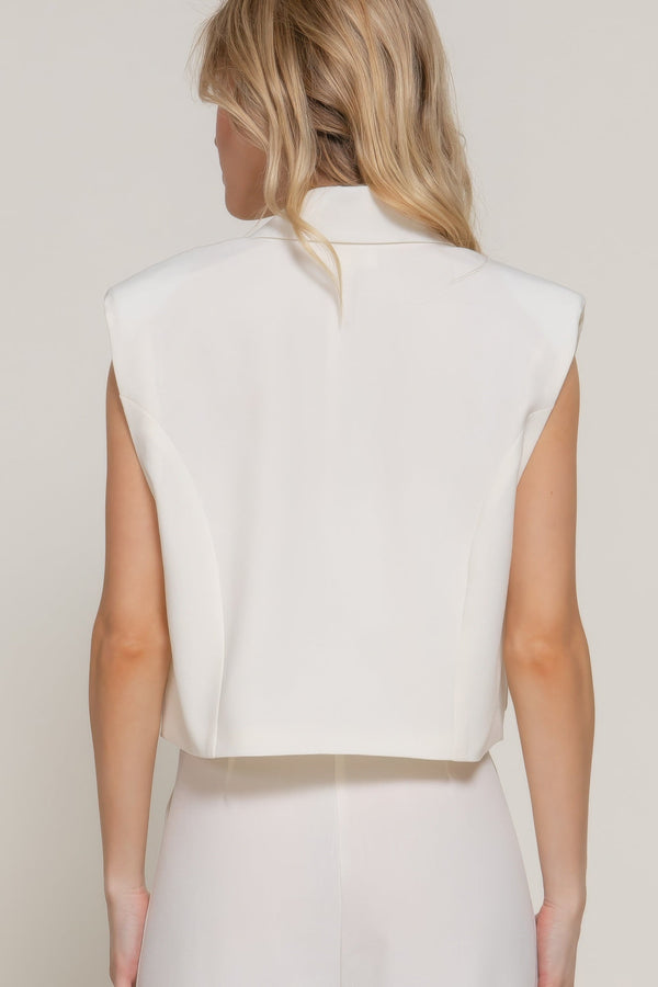 Lapel Collar W/shoulder Pads Vest - Vest - SmartBuyApparel